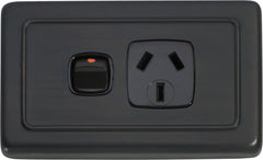 Flat Plate 1 Gang Rocker Switches with Socket Antique Copper