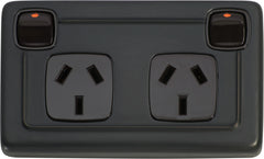 Flat Plate 2 Gang Rocker Switches with Double Socket Antique Copper