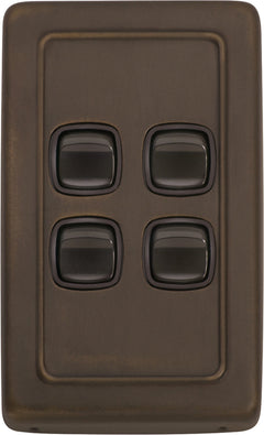 Flat Plate 4 Gang Rocker Switches Antique Brass / W72mm