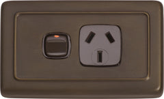 Flat Plate 1 Gang Rocker Switches with Socket Antique Brass