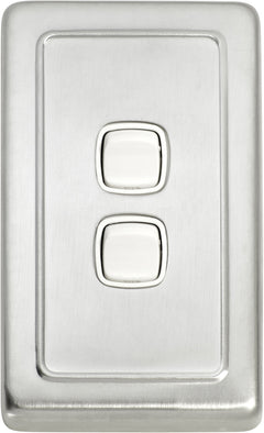Flat Plate 2 Gang Rocker Switches Satin Chrome / W72mm