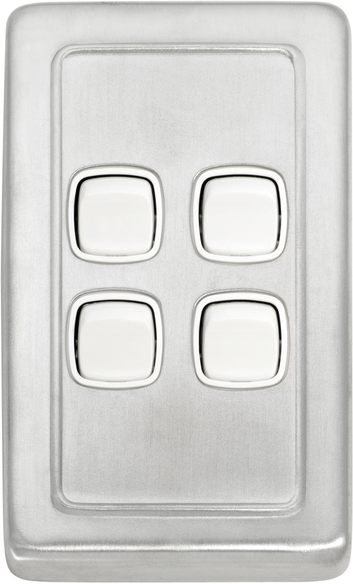 Flat Plate 4 Gang Rocker Switches Satin Chrome / W72mm