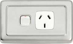 Flat Plate 1 Gang Rocker Switches with Socket Satin Chrome
