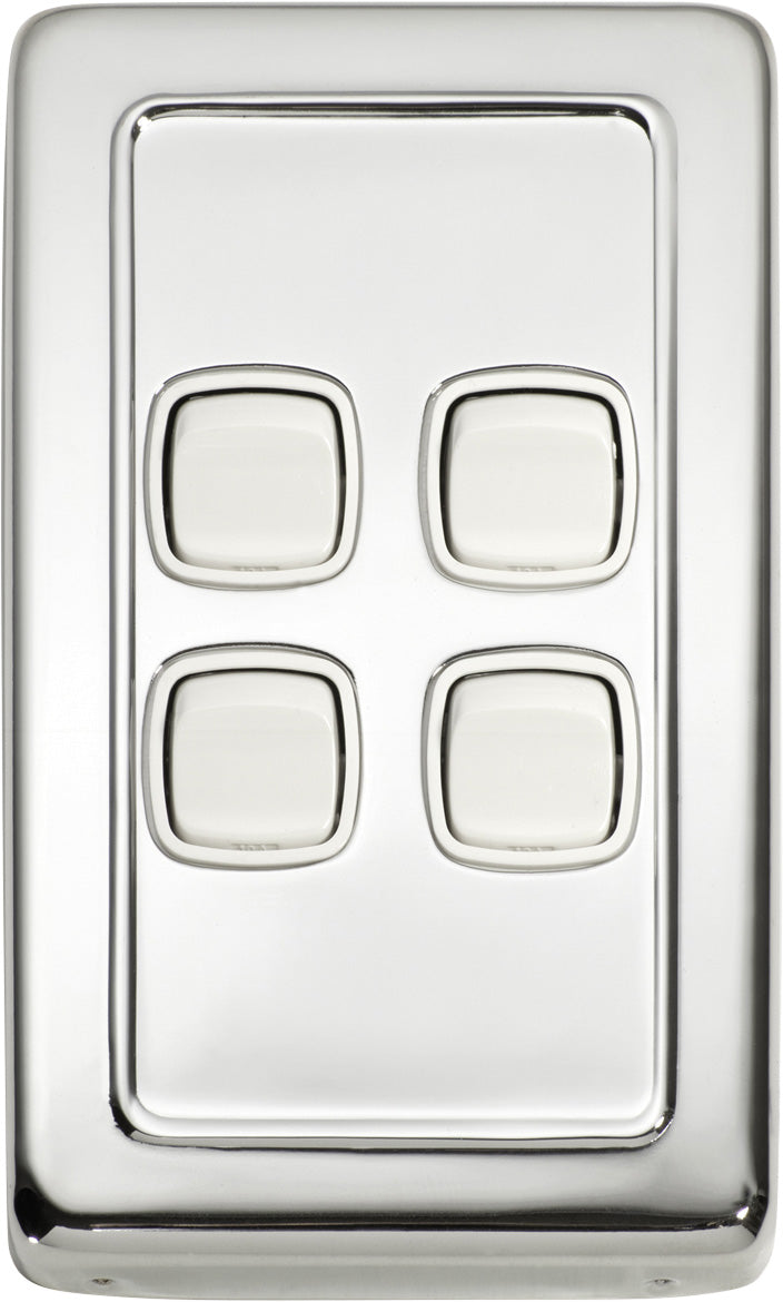 Flat Plate 4 Gang Rocker Switches Chrome Plated / W72mm