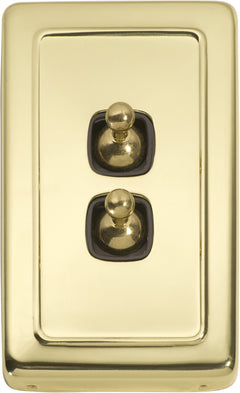 Flat Plate 2 Gang Toggle Switches Polished Brass / W72mm
