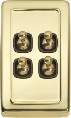 Flat Plate 4 Gang Toggle Switches Polished Brass / W72mm