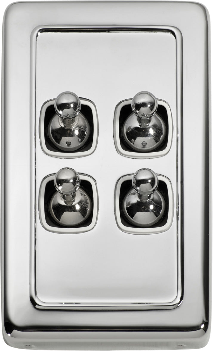 Flat Plate 4 Gang Toggle Switches Chrome Plated / W72mm