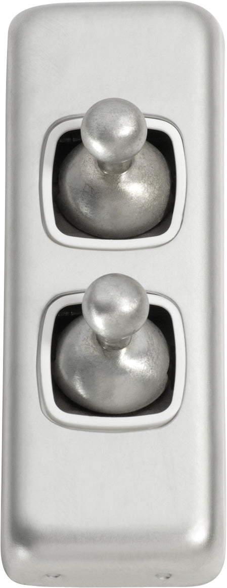 Flat Plate 2 Gang Toggle Switches Satin Chrome / W30mm