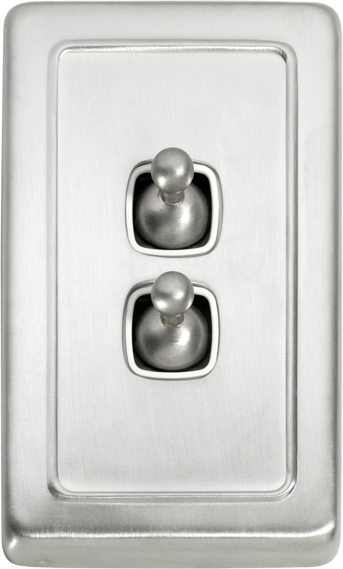 Flat Plate 2 Gang Toggle Switches Satin Chrome / W72mm