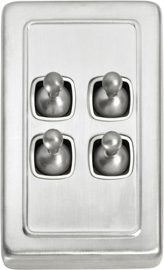 Flat Plate 4 Gang Toggle Switches Satin Chrome / W72mm