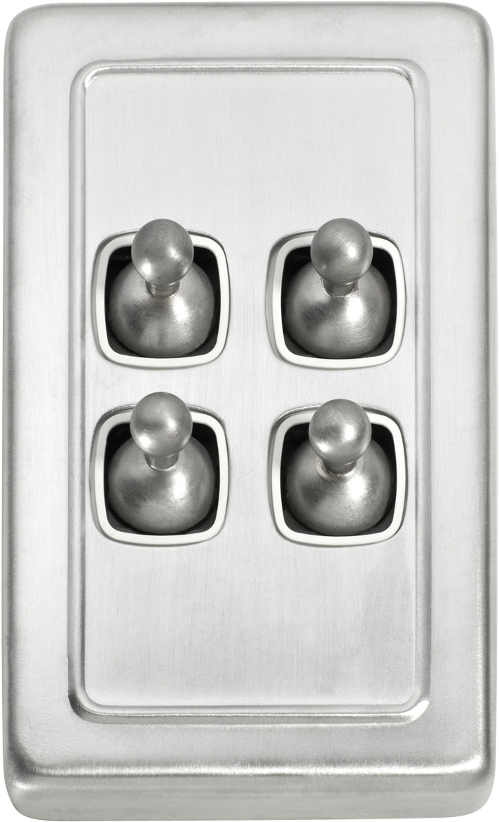 Flat Plate 4 Gang Toggle Switches Satin Chrome / W72mm