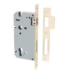 Mortice 85mm Euro Roller Lock - 60mm Backset Polished Brass / Steel & Sheet Brass