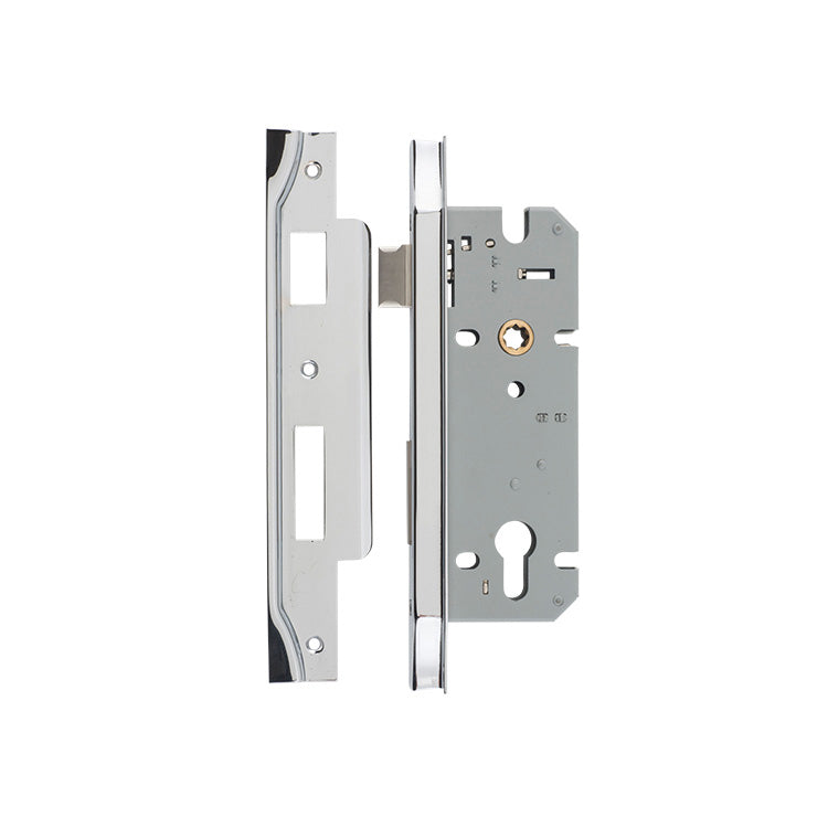 Rebated 85mm Euro Mortice Locks - 45mm Backset Chrome Plated / Steel & Sheet Brass