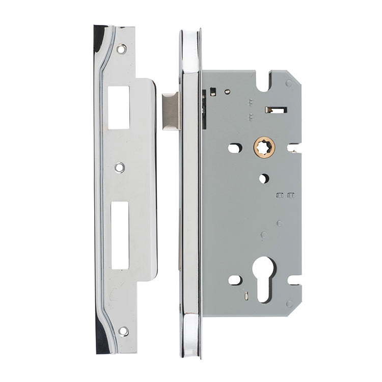 Rebated 85mm Euro Mortice Locks - 60mm Backset Chrome Plated / Steel & Sheet Brass