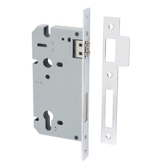 Mortice 85mm Euro Roller Lock - 60mm Backset Chrome Plated / Steel & Sheet Brass