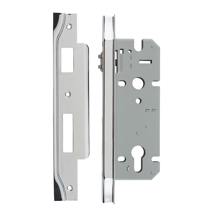 Rebated 85mm Euro Roller Mortice Locks - 45mm Backset Chrome Plated / Steel & Sheet Brass