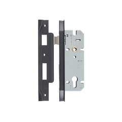 Rebated 85mm Euro Mortice Locks - 45mm Backset Matt Black / Steel & Sheet Brass
