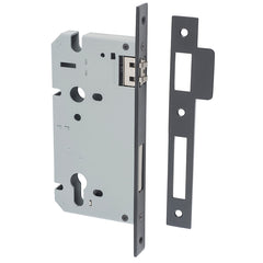 Mortice 85mm Euro Roller Lock - 60mm Backset Matt Black / Steel & Sheet Brass