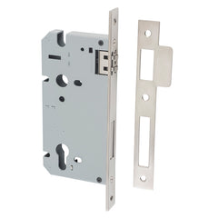 Mortice 85mm Euro Roller Lock - 60mm Backset Satin Nickel / Steel & Sheet Brass