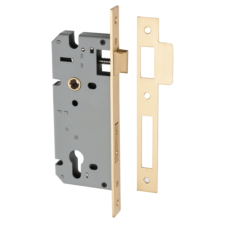 Mortice 85mm Euro Locks - 45mm Backset Brushed Brass / Steel & Sheet Brass