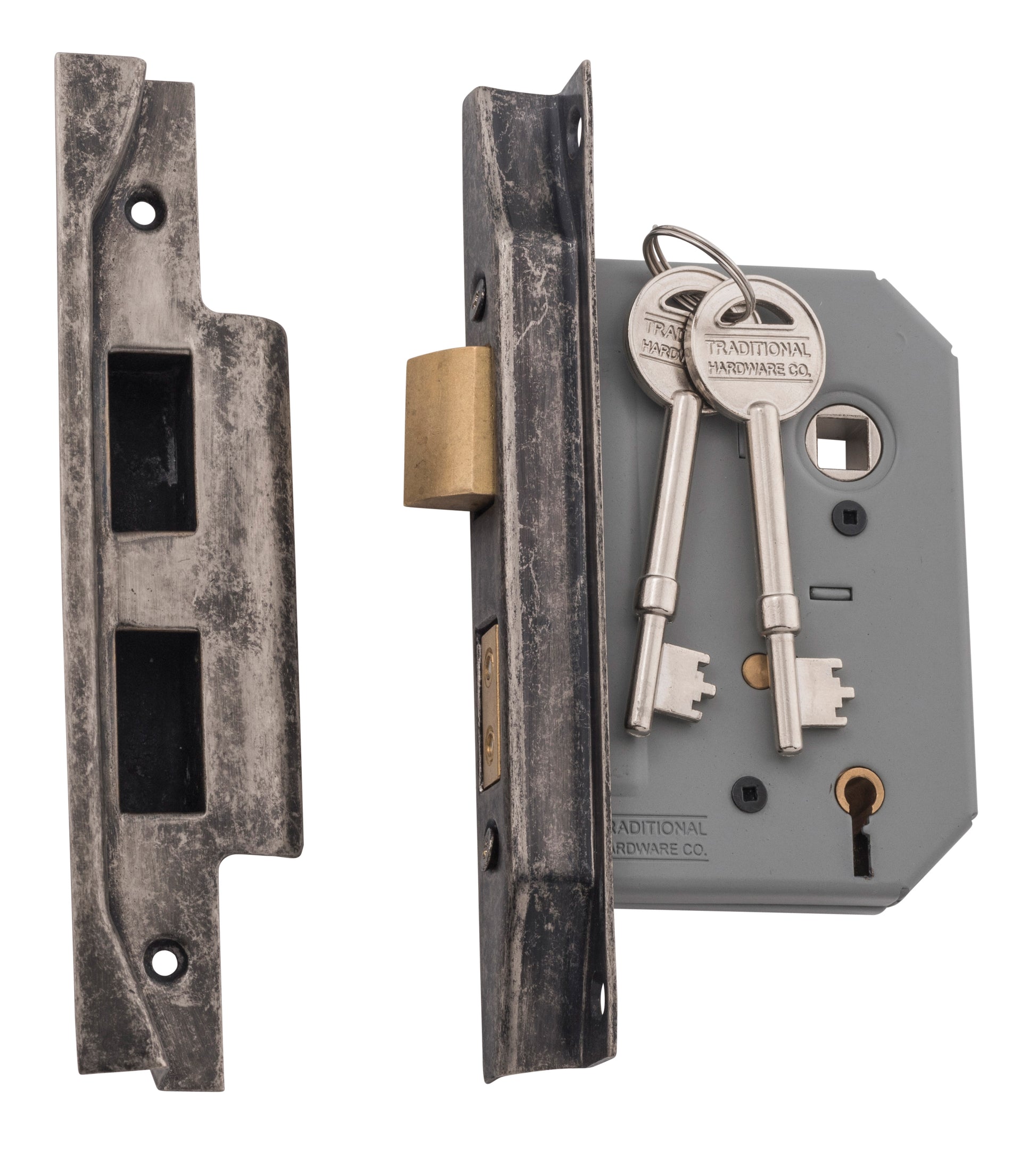 Rebated 5 Lever Mortice Lock Rumbled Nickel / Backset 57mm