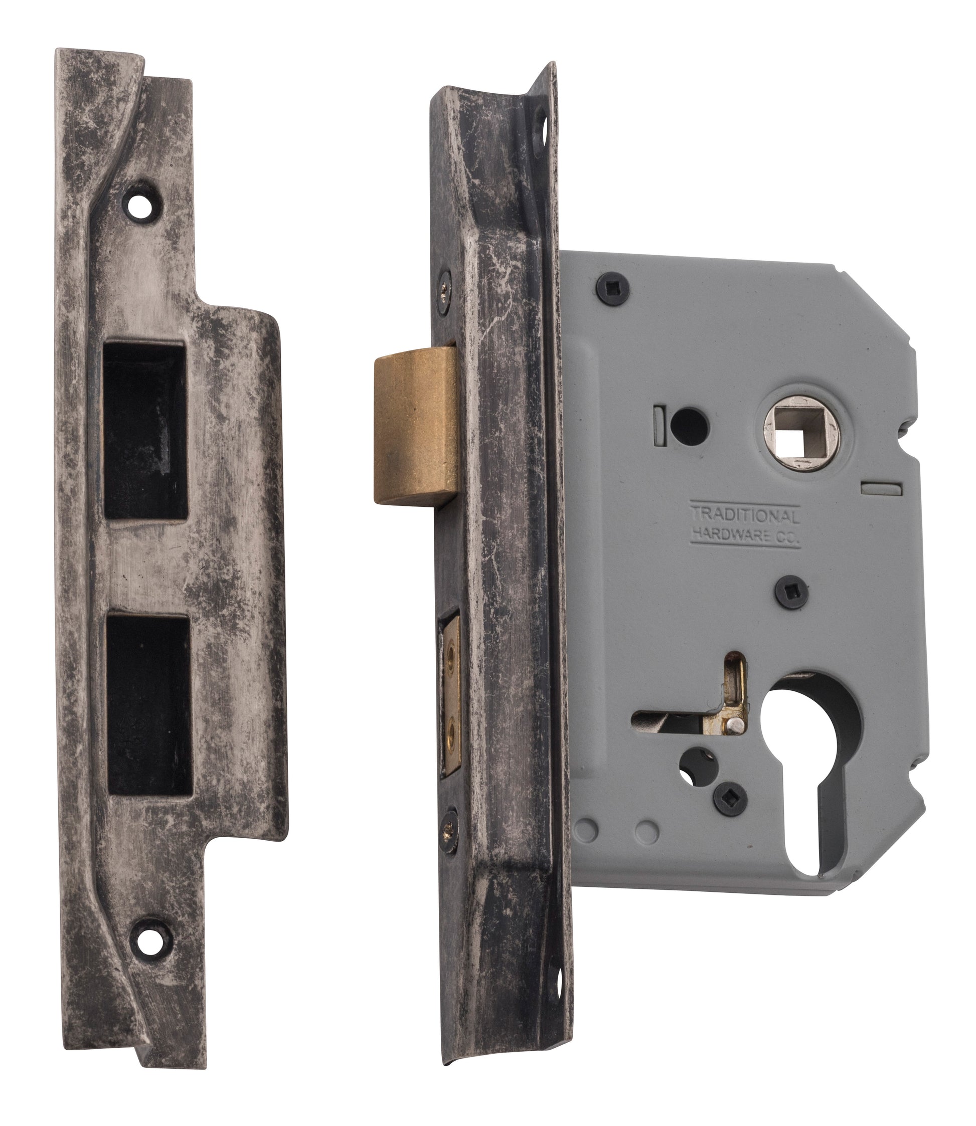 Rebated Euro Mortice Lock Rumbled Nickel / Backset 57mm