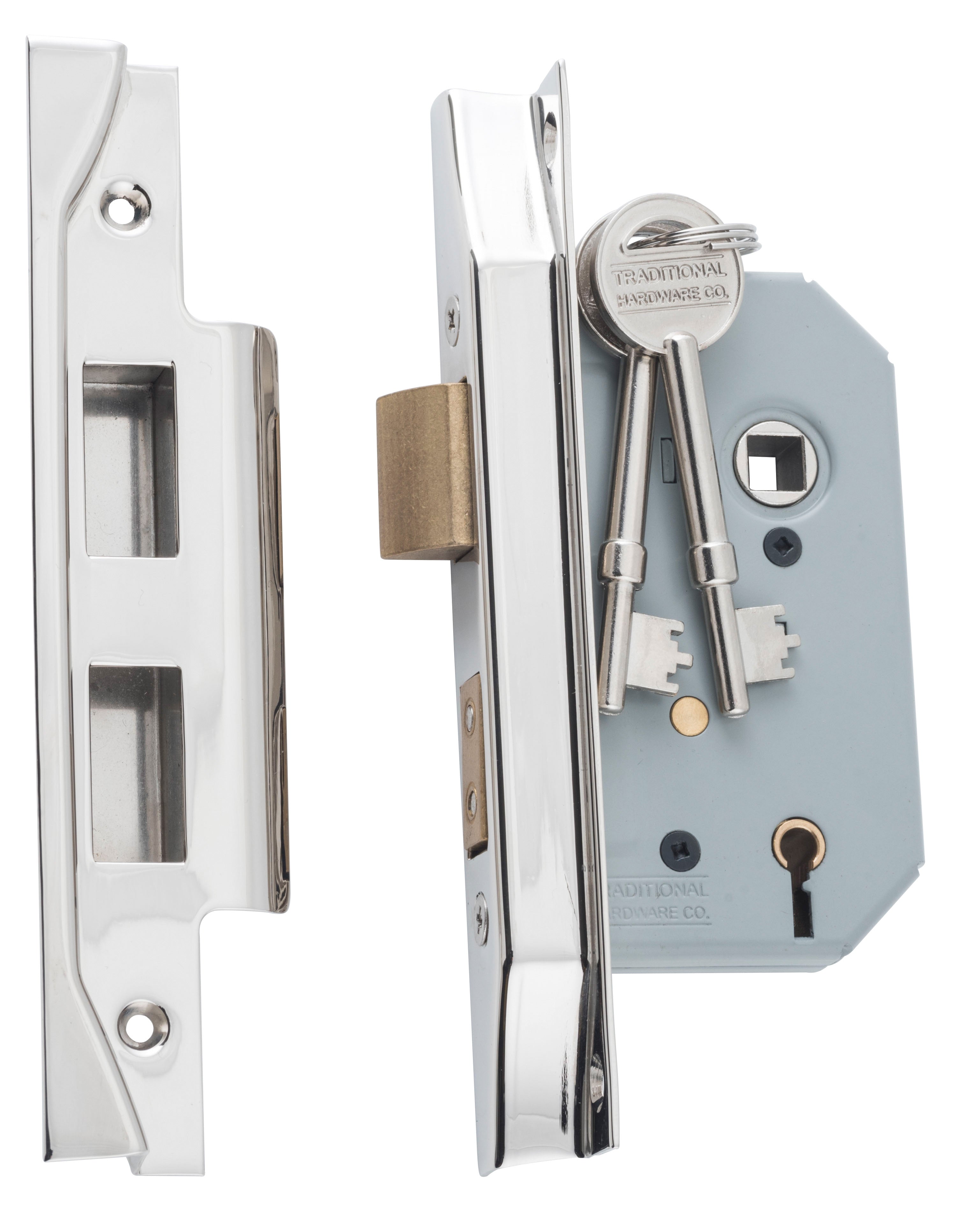 Rebated 5 Lever Mortice Lock Polished Nickel / Backset 46mm