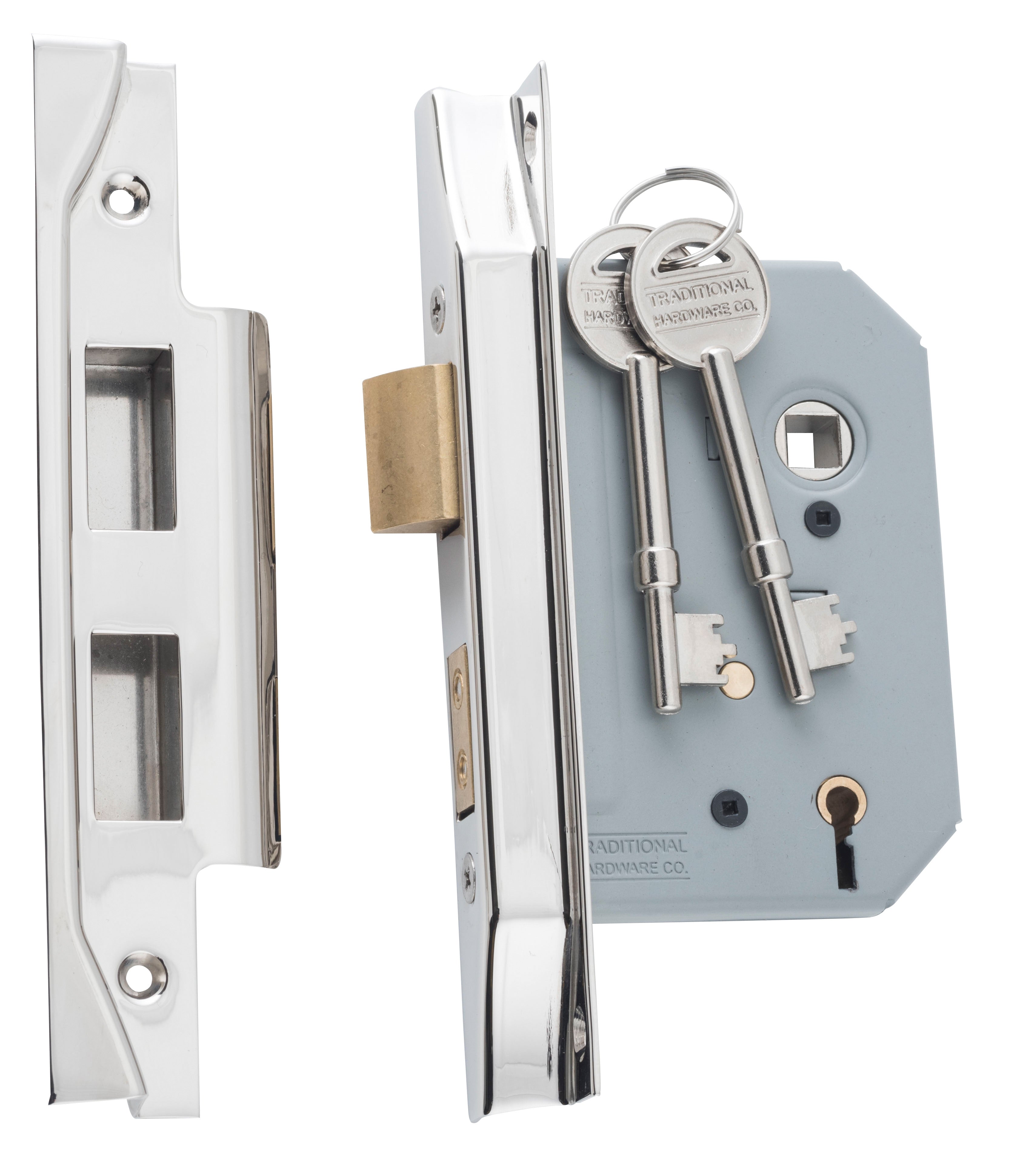 Rebated 5 Lever Mortice Lock Polished Nickel / Backset 57mm