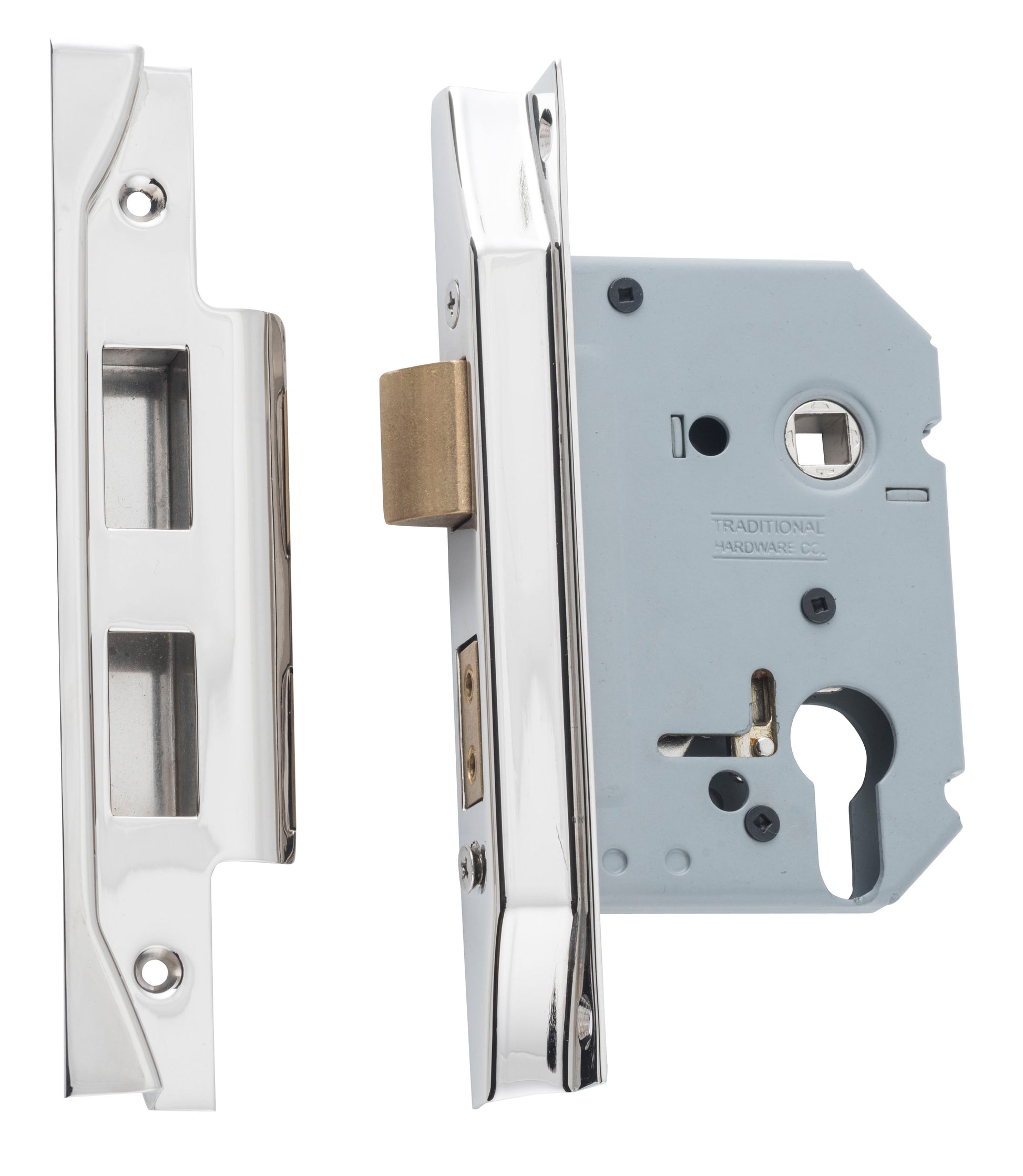 Rebated Euro Mortice Lock Polished Nickel / Backset 57mm