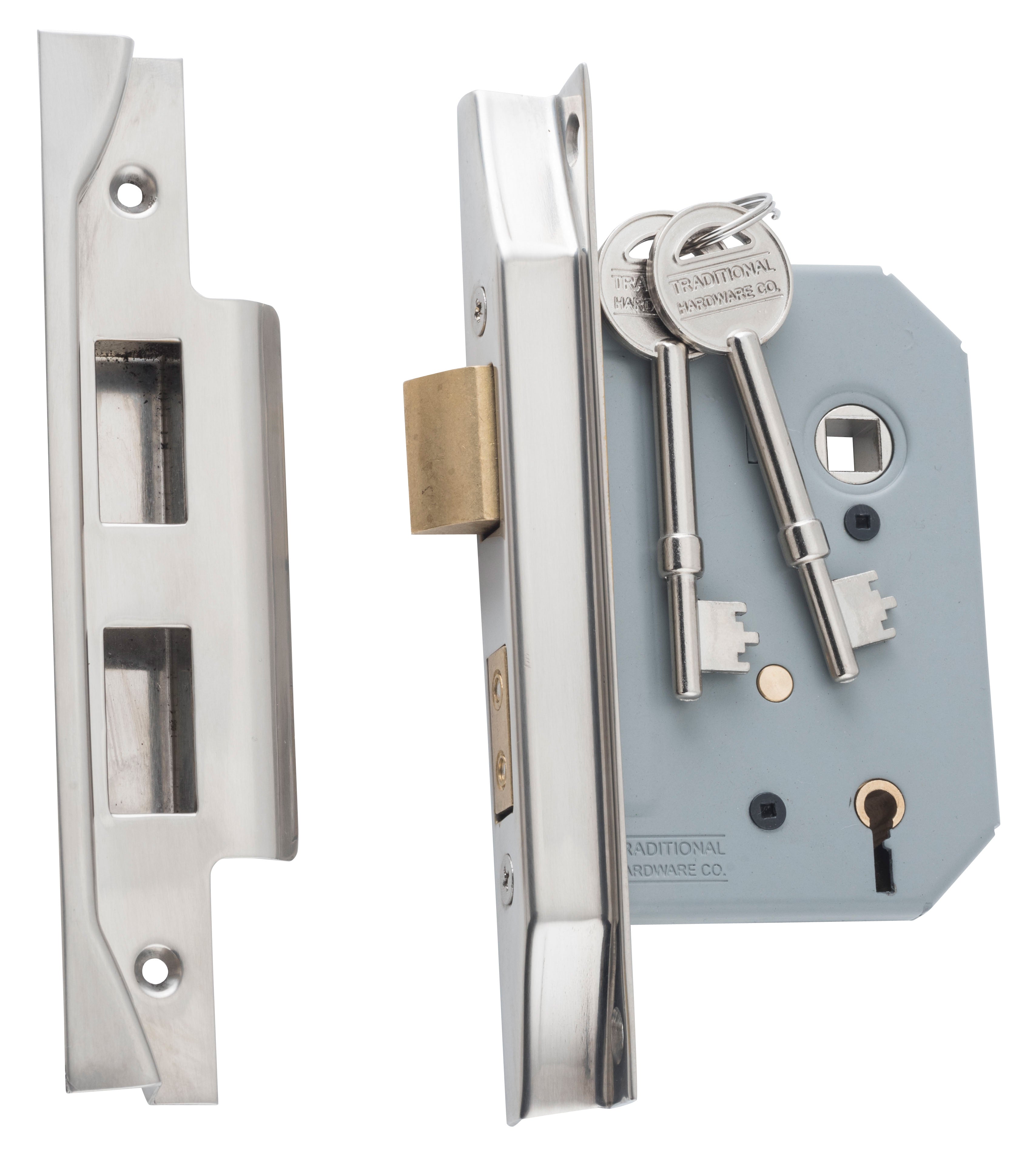 Rebated 5 Lever Mortice Lock Satin Nickel / Backset 57mm