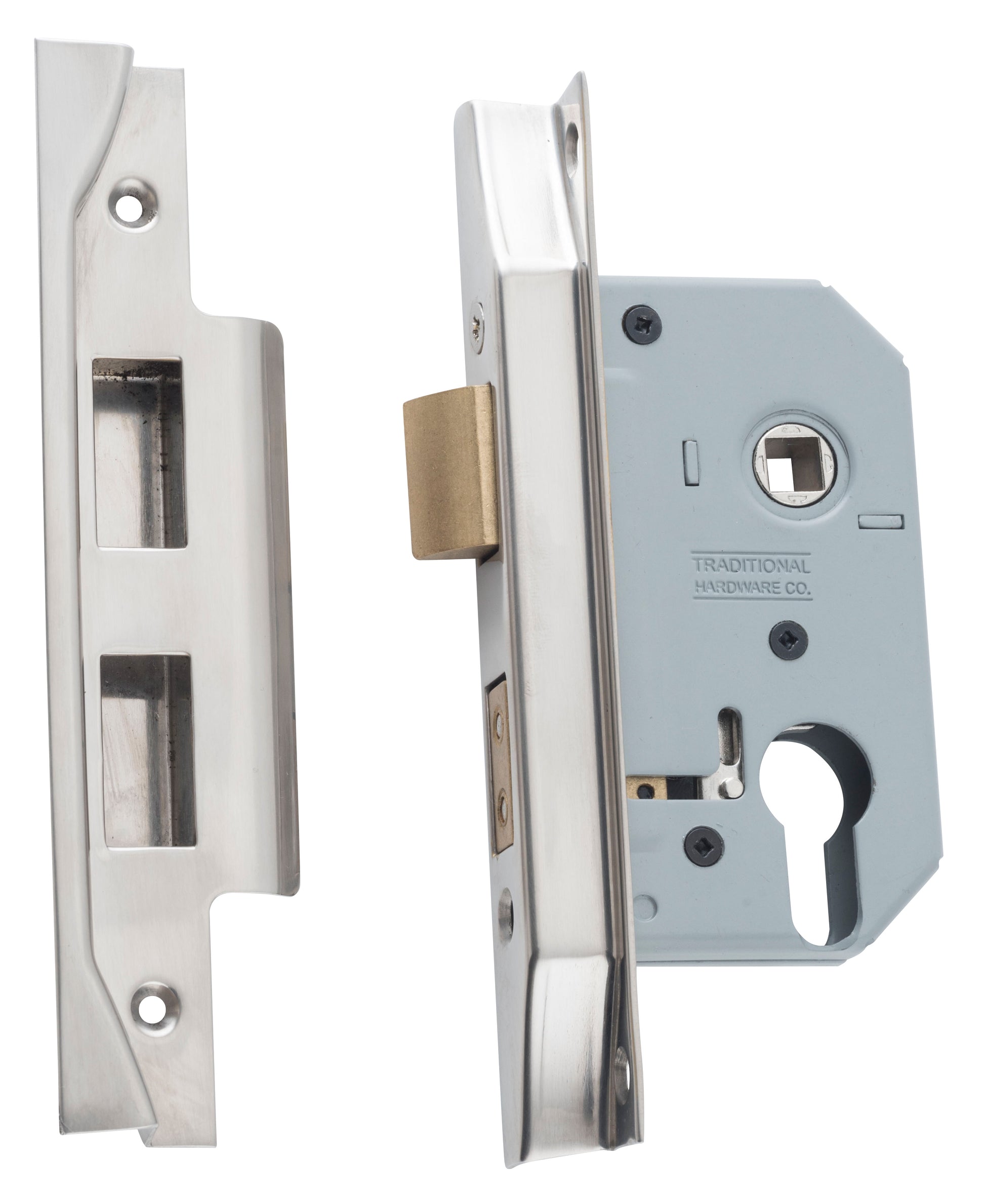 Rebated Euro Mortice Lock Polished Nickel / Backset 46mm