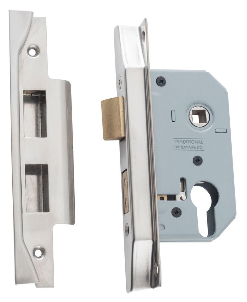 Rebated Euro Mortice Lock Polished Nickel / Backset 46mm