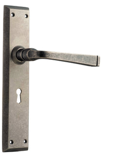 Menton Lever - Long Backplate Rumbled Nickel / Lock | Lock (Skeleton Key)