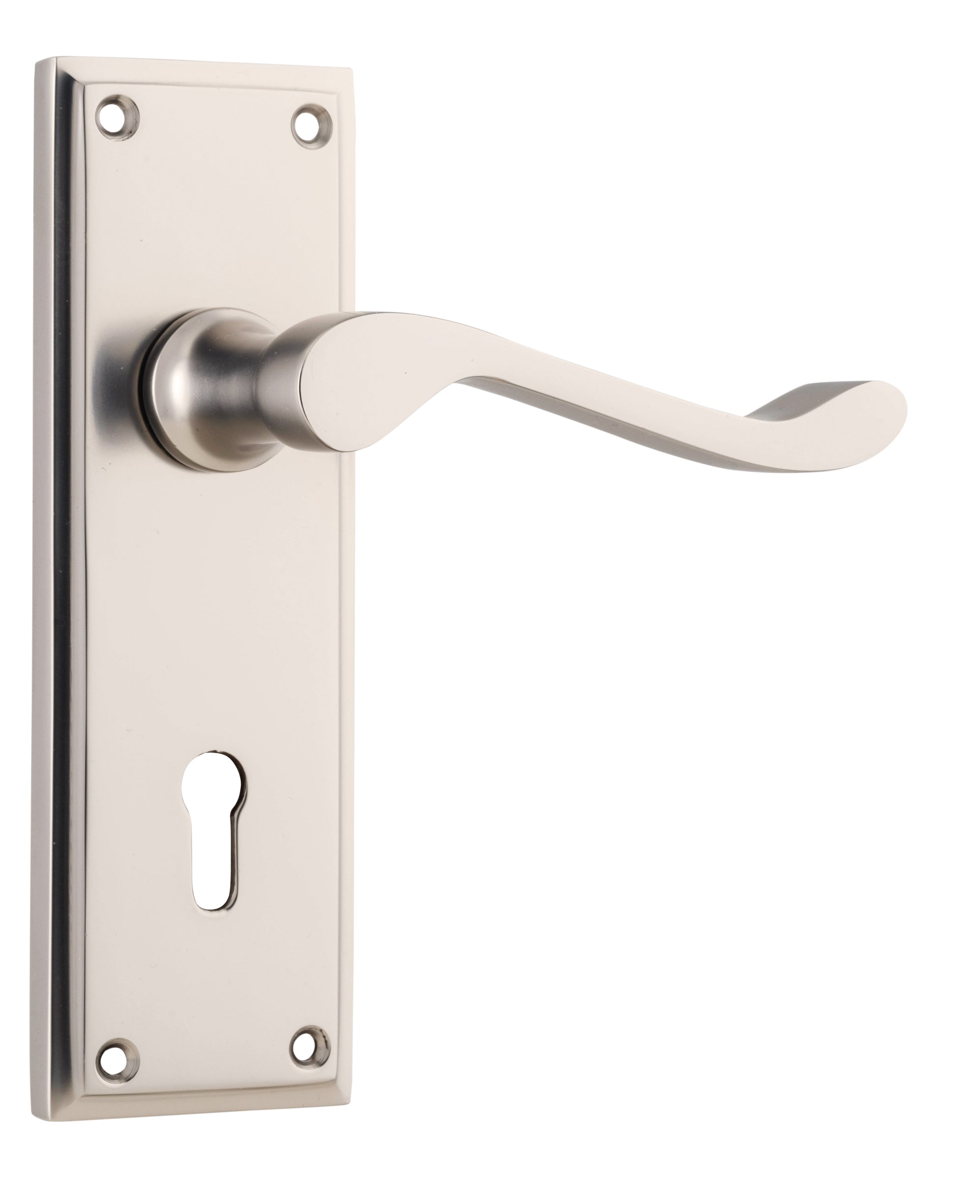 Camden Lever - Long Backplate Satin Nickel / Lock | Lock (Skeleton Key)