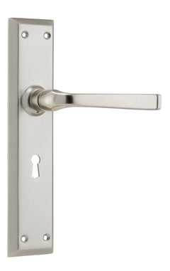 Menton Lever - Long Backplate Satin Nickel / Lock | Lock (Skeleton Key)