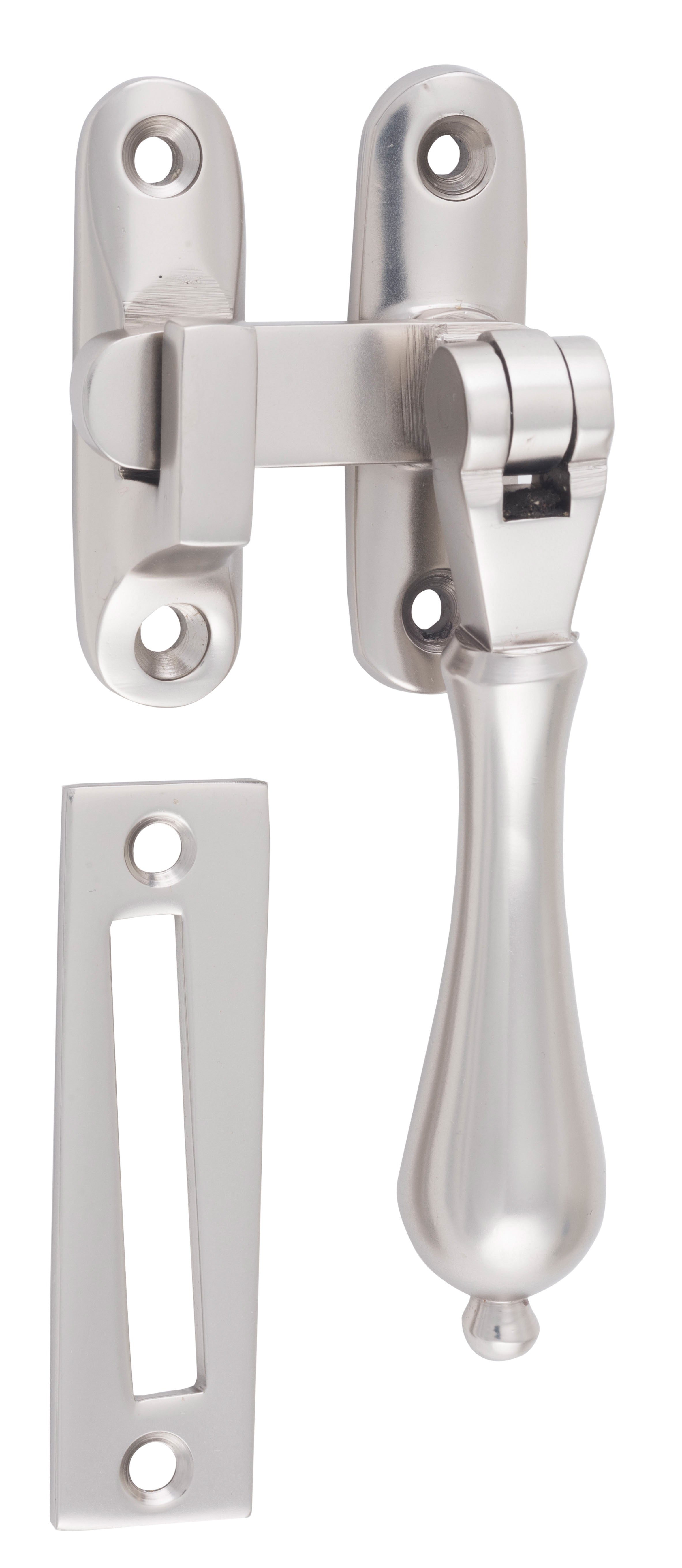 Long Throw Teardrop Casement Fastener Satin Nickel