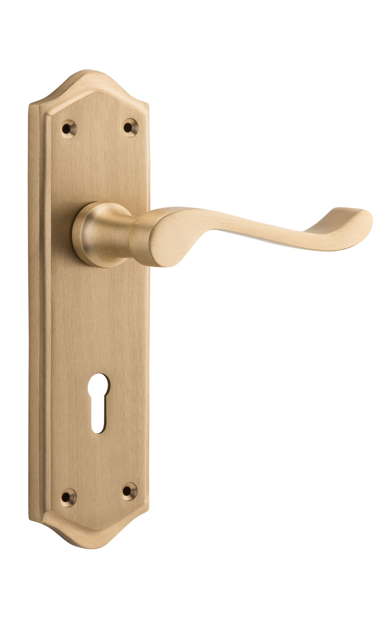 Henley Lever - Long Backplate Satin Brass / Lock | Lock (Skeleton Key)