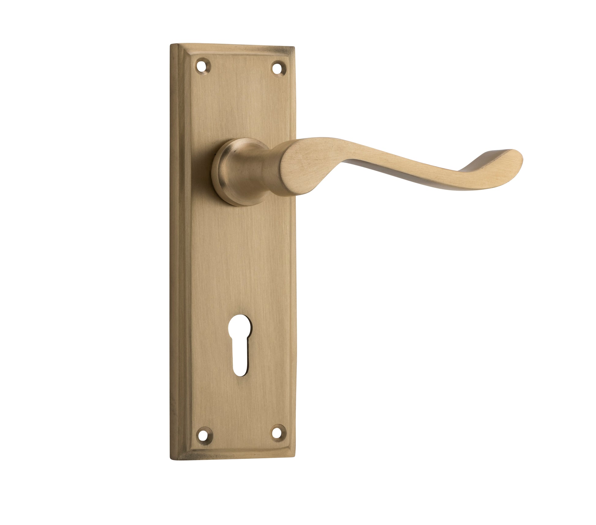 Camden Lever - Long Backplate Satin Brass / Lock | Lock (Skeleton Key)