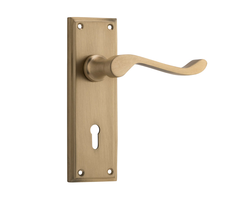 Camden Lever - Long Backplate Satin Brass / Lock | Lock (Skeleton Key)