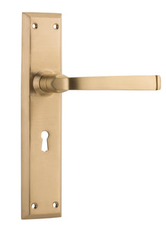 Menton Lever - Long Backplate Satin Brass / Lock | Lock (Skeleton Key)