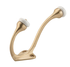 Porcelain Tip Hat & Coat Hooks Satin Brass