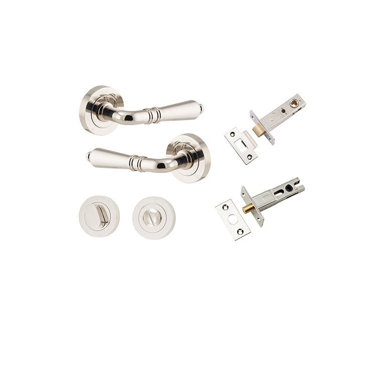 Sarlat Lever - Round Rose Privacy Kit with Separate Privacy Turn Polished Nickel / Solid Brass