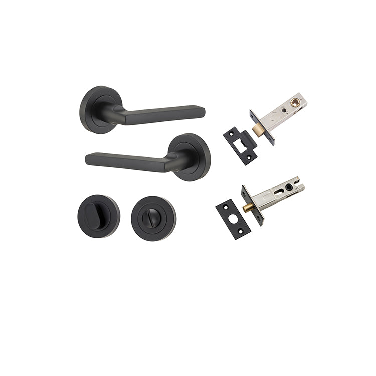 Baltimore Lever - Round Rose Privacy Kit with Separate Privacy Turn Matt Black / Solid Brass