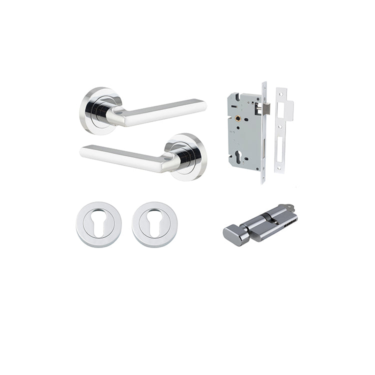 Baltimore Lever - Round Rose Entrance Kit with Separate High Security Lock Chrome Plated / Solid Brass