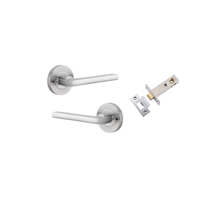 Baltimore Lever - Round Rose (Inbuilt Privacy) Satin Chrome / Solid Brass