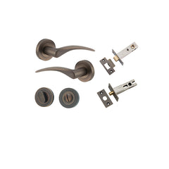 Oxford Lever - Round Rose Privacy Kit with Separate Privacy Turn Antique Brass / Solid Brass