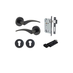 Oxford Lever - Round Rose Entrance Kit with Separate High Security Lock Matt Black / Solid Brass