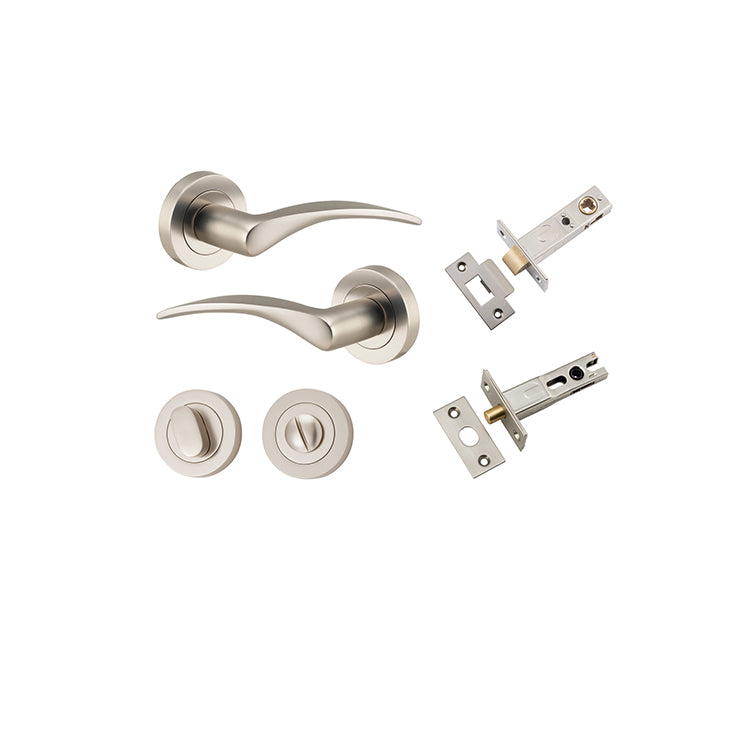 Oxford Lever - Round Rose Privacy Kit with Separate Privacy Turn Satin Nickel / Solid Brass