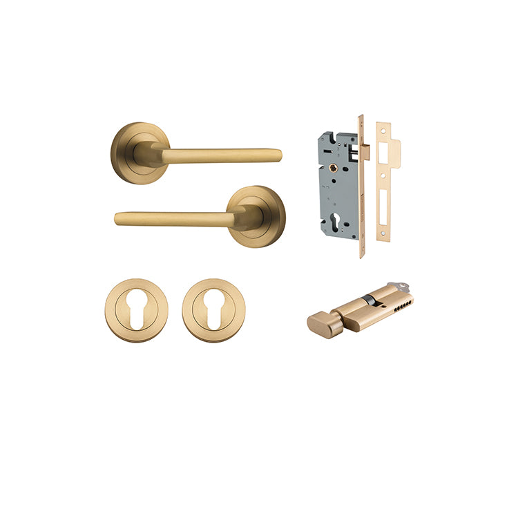 Baltimore Lever - Round Rose Entrance Kit with Separate High Security Lock Satin Brass / Solid Brass