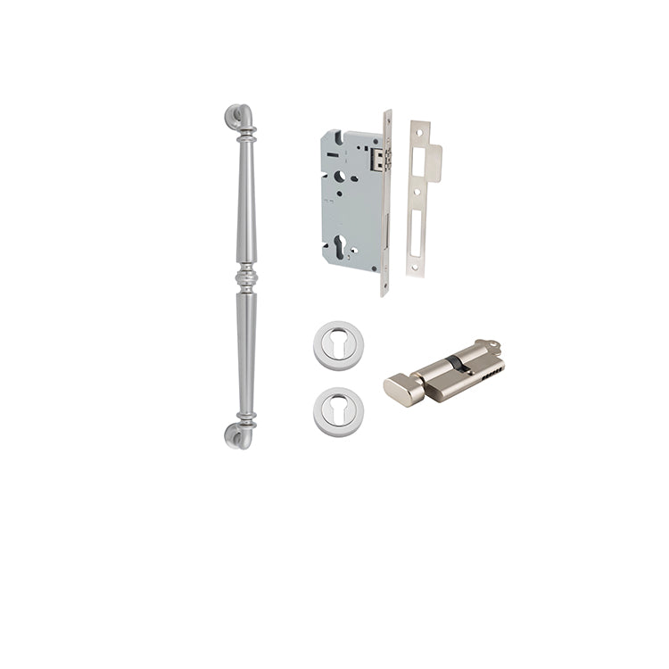 Sarlat Pull Handle - 450mm Entrance Kit with Separate High Security Lock Satin Nickel / Solid Brass